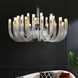 2024 New Post-Modern Simple Living Room U Shaped Glass Ceiling Chandelier Italian Designer Lustre Light Luxury Art Pendant Lamps