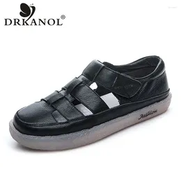 Casual Shoes DRKANOL Concise Women Sandals Slippers Genuine Leather Hollow Out Flat Summer Ladies Comfort Soft