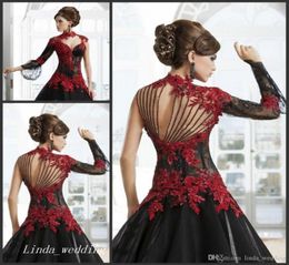 Victorian Gothic Masquerade Wedding Dress Black And Red Formal Event Gown Plus Size robe de soire vestido festa longo2455804