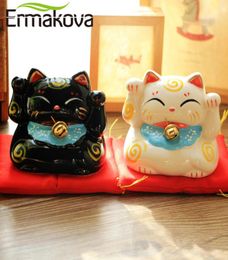 ERMAKOVA Ceramic Lucky Cat Coin Bank Maneki Neko Fortune Cat Statue with Bell Mony Box Home Shop Decoration Gift 2012129789386