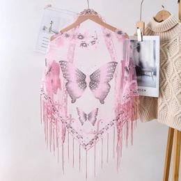 Scarves Elegant Tassel Triangle Scarf Fashion Solid Color Hollow Lace Butterfly Embroidered Triangular Shawl For Women