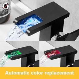 Bathroom Sink Faucets LED Power Generation Hot Cold Crane Sink Mixer Waterfall Faucet Changing Mixer Tap Square Wash Basin Bathroom Cabinet Faucet