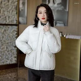 Women's Trench Coats Short Standing Collar Solid Color Cotton Autumn Winter Thickened Warm Outdoor Casual Windproof Zipper Jacket