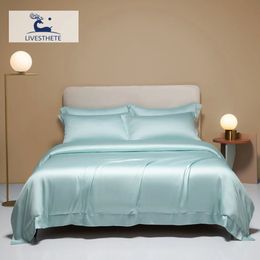 LivEsthete Summer 100% Silk Bedding Set Solid Colour Duvet Cover Pillow Case Bed Sheet Quilt Double King Queen 240424