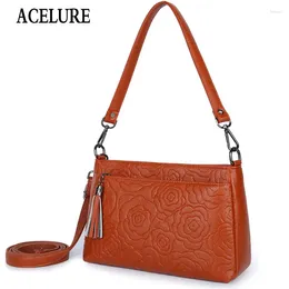 Bag ACELURE Elegant Ladies Solid Flower PU Leather Shoulder Bags Tassel Zipper Small Crossbody Female Simple Style Purse Flap