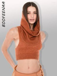 Women's Tanks BOOFEENAA High Neck Hooded Tank Top Women Streetwear Y2k Sexy Knit Sleeveless Crop Tops Summer Clothes 2024 C85-BI13
