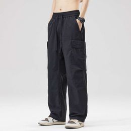 Thin Spring/Summer Work Casual Straight For Men's 2024 New Wide Leg Trendy Loose Ice Silk Long Pants