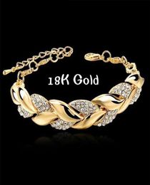 Trendy Bracelet Full Rhinestone Women Wristband Jewellery Gold Colour Leaf Shape Crystal Bangle Wristlet Fashion Party Gifts9652239