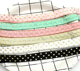 58quot Gold foil polka heart FOE Ribbon printed Valentine hearts fold over elastic for DIY hair ties accessory welcome custom o3218424