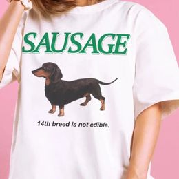 Korean Fashion Streetwear Kawaii Sausage Dog Print T Shirt Women Tops Cute Funny T-Shirts Y2k Aesthetic Tees Clothes 240430