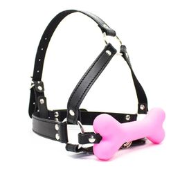 Leather Harness Head Bondage Belt Dog Bone Mouth Gag Adult Games Slave BDSM Restraints Sex Tools For Couples Erotic Toys
