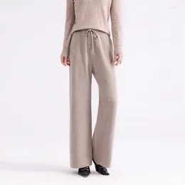 Women's Pants Pure Wool Cashmere Wide Leg Trousers High Waisted Knit Loose Casual Straight Autumn Winter