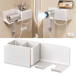 Kitchen Storage Convenient Hair Dryer Mount No Drilling 3 In 1 Rack Bathroom