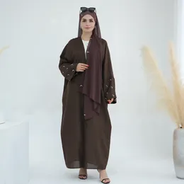 Ethnic Clothing Moon Linen Open Abaya Kimono Dubai Luxury Embroidery Abayas For Women Turkish Arabic Muslim Hijab Dress Kaftan Islamic