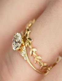 Exquisite Gold Leaf White Zircon Wedding Ring Set Fashion Simple Dainty Rings Lover039s Gifts Fine Jewelry2452967