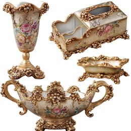 Luxury European Fruit Plate Set Creative Home Living Room Coffee Table Decorations Home Tissue Box Ashtray Vase Ornaments 240417