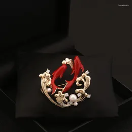 Brooches Chinese National Fashion Fish Brooch Koi Pin Women's Coat Lucky Red Corsage Classical Style Jewelry Clothes Accessories 6095