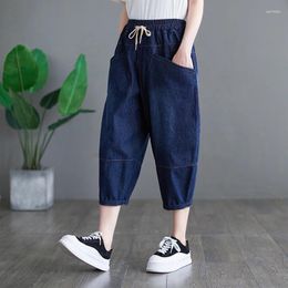 Women's Jeans High Waist Washed Loose Wide Leg Pants Vintage Summer Pockets Fashion Women Casual Calf-Length Harem Lady Trousers