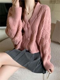 Women's Knits Korean Fashion Womens Autumn Winter Knit Crop Cardigan For Women Soft Button Up V-neck Sweater Ladies Knitwear Outfit