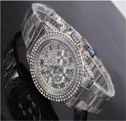 2020 New Fashion Rhinestone Diamond inlay Clock dial Style calendar Watches fashion Full Steel ManWoman Watches whole8513343