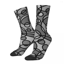 Women Socks Black Grey Geometric Winter Retro Circle Print Stockings Korean Unisex Breathable Custom Outdoor Non-Slip