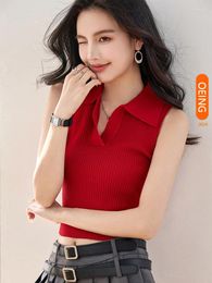 Women's Tanks Knitted V-neck Spicy Girl Sexy Red Crop Vest T-shirt Women Y2k Tops 2024 Summer Sleeveless Slim Fit Tank Top Female A3268