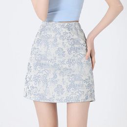 Skirts ITOOLIN Spring Summer Women Floral Embroidery High Waist Mini Skirt Slim A-line Casual Office Package Hip