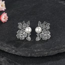 Stud Earrings 925 Sterling Silver Pearl Earring Flower Shaped Stub Exquisite Elegant Jewellery For Women