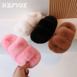 Childrens Winter Slippers Woolen Shoes Boys Girls Flat Sandals Soild Indoor Slippers Kids Home Shoes Fluffy Slippers 240426