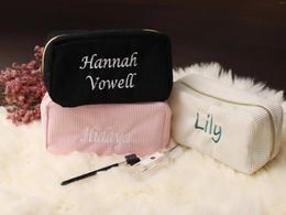 Party Supplies Personalized Corduroy Pouch Gift Bags Custom Embroidered Make Up Bag Women Birthday Cosmetic Bridesmaid