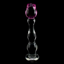 DOMI 213cm Ice and Fire Series Rose Flower Design Glass Women Dildo Adult Butt Anal Plug Sex Toys Y181101065953185