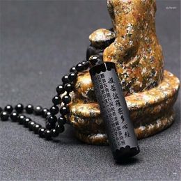 Pendant Necklaces Natural Obsidian Buddhist Scripture Necklace Amulet Jades Jewellery Fine