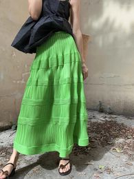 Skirts Miyake Pleated Wave Pattern Cake Skirt Original Designer Women 2024 Autumn Korean Fashion High Waist Long Swing Flower Bud