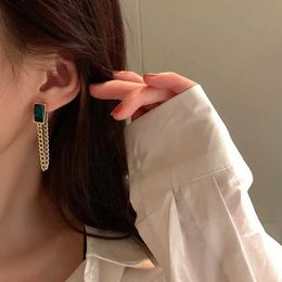 Dangle Chandelier 2024 Vintage Green Zircon Drop Earrings for Women Fashion Gold Colour Metal Crystal Chain Tassels Earrings Jewellery Gift