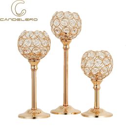 Crystal Candle Holder Dinning Table Decoration Accessories Candlestick Interior Home Decor For Living Room Gold Silver Iron 240429