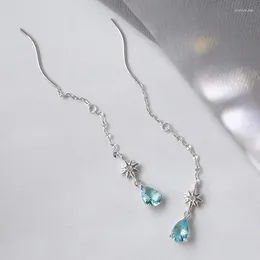 Dangle Earrings Sweet Style Blue Zirconia Water Droplets Drop Stars Wave Long Tassels Earring For Women Girl Fashion Jewelry