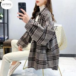 Women's Jackets Basic Women Retro Plaid Spring Trendy Loose Elegant Long Sleeve Femme Coats Chic Leisure Oversize Outerwewar