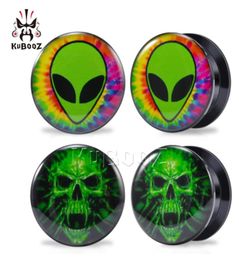 KUBOOZ Acrylic Green Skull Alien Ear Plugs Tunnels Earing Gauges Piercings Body Piercing Jewelry Expander Whole 625mm 80pcs3166388