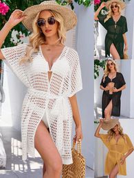 Womens Bathing Suit Cover Up Beach Dress V Neck Swimsuit Long Shirt Swimwear Bikini Coverups