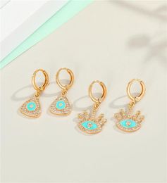 Metal Zircon Triangle Turkish Eye Hoop Earrings For Female Gift Jewelry Bohemian Rhinestone Eyelash Eye Small Circle Eearrings9522081