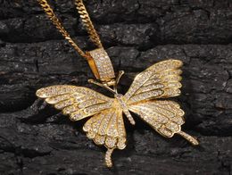 Iced Out Pendant Necklace Gold Silver Butterfly Necklaces Mens Womens Fashion Hip Hop Jewelry7438623