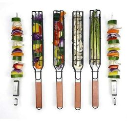 50pcs Mini BBQ Tools Portable Outdoor Cooking Barbecue Baskets Grill Net Handheld Metal Basket Clip Rack9624208