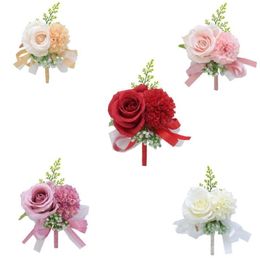 Wedding Corsage Flower Silk Rose Groom Boutonniere Pin Ribbon Men Planner Marriage9533745