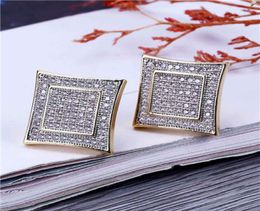 Hip Hop Bling Sparking Mens Boy Jewellery Gold Black Colour Kite Square Shape Simple Micro Pave Cz Screw Back Earring3715886