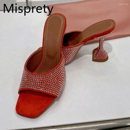 Slippers Summer Women Outwear Peep Toe Cup Heel Rhinestone Decor Designer Female Runway Party Dress Sexy High Heels