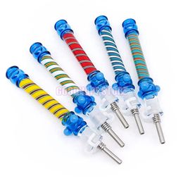 Colorful Wig Wag Glass Pipes Filter Handpipes Cigarette Holder Dabber 10MM Quartz SS Tips Portable Plastic Joint Clip Smoking Waterpipe Oil Rigs Straw Hand Tube