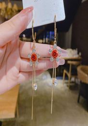 925 Dangle temperament fashion exaggerated geometric square diamond earrings net red simple female rectangular long section CGL7727932190