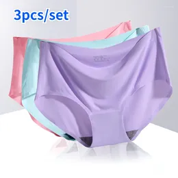 Women's Panties Women 3Pcs/Set Seamless Ice Silk Intimate Solid Breathable Comfort Briefs Mid-waist S-2XL Multiple Colour Option Lingerie