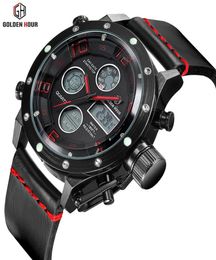 GOLDENHOUR Top Luxury Brand Mens Watch Business Army Men Quartz Wristwatch Leather Strap Waterproof Male Clock Relogio Masculino258080430