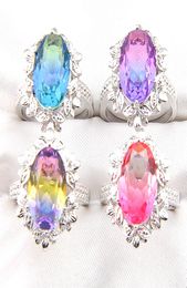 luckyshine new sweet lovely decorative border bi Coloured watermelon tourmaline gems 925 sterling silver womens rings fashion party1741590